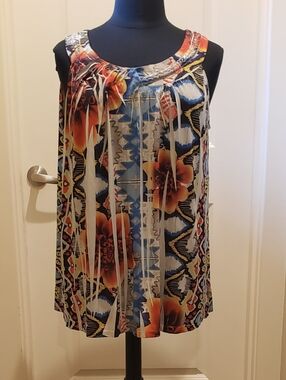 Sleeveless Floral Geo Print Women's Top - Multicolor